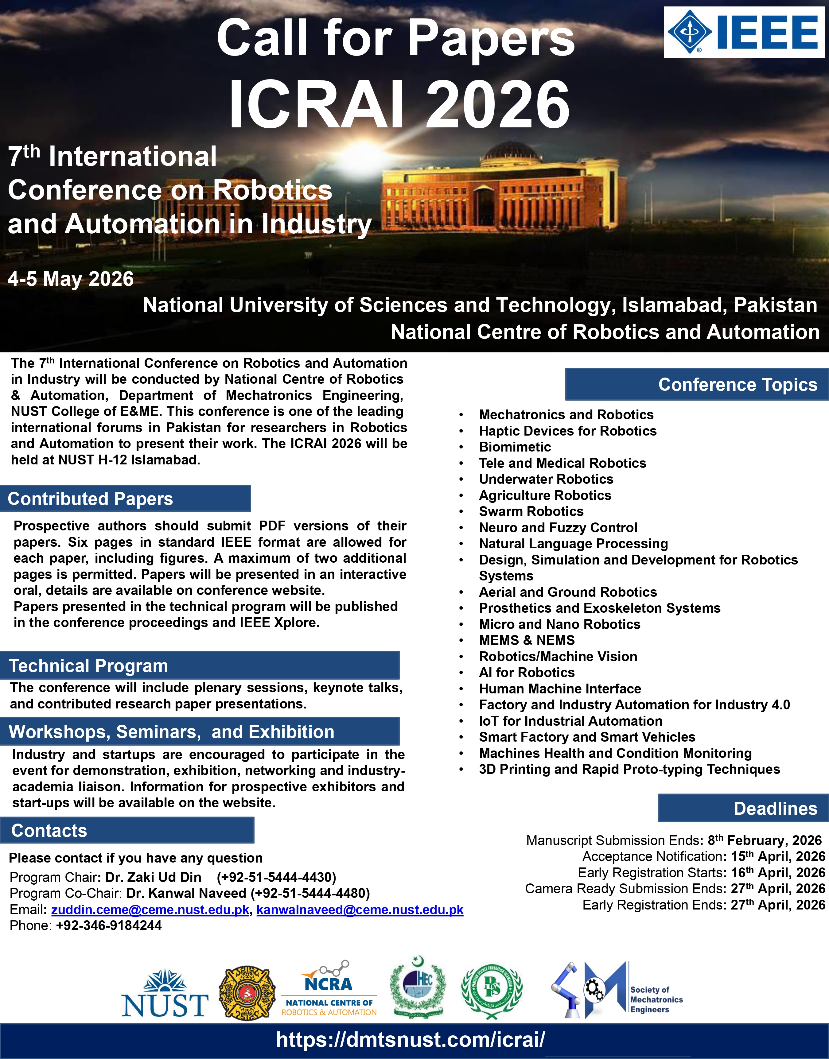 Call for Papers | ICRAI 2026 – 7th IEEE International Conference on Robotics and Automation in Industry